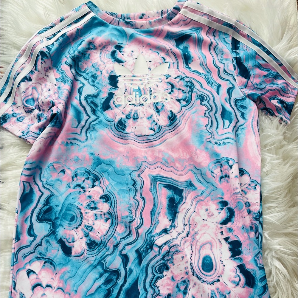 Adidas Pink and Blue Marble T-Shirt Dress